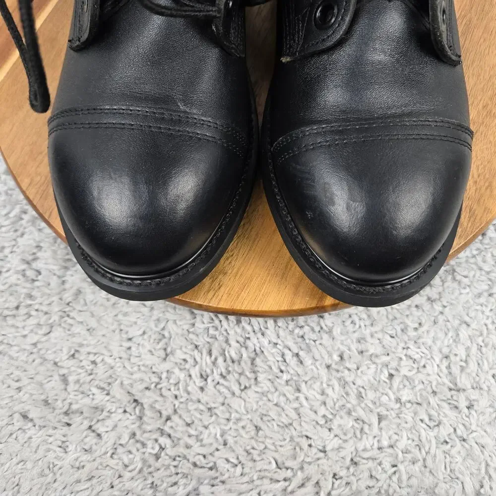 Vulcan Mens 9.5M Black Leather Lace Up Cap Toe Oil Proof Military Combat Boots